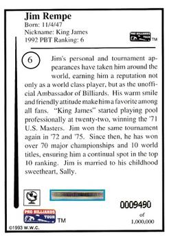 1993 Pro Billiards Tour #6 Jim Rempe Back